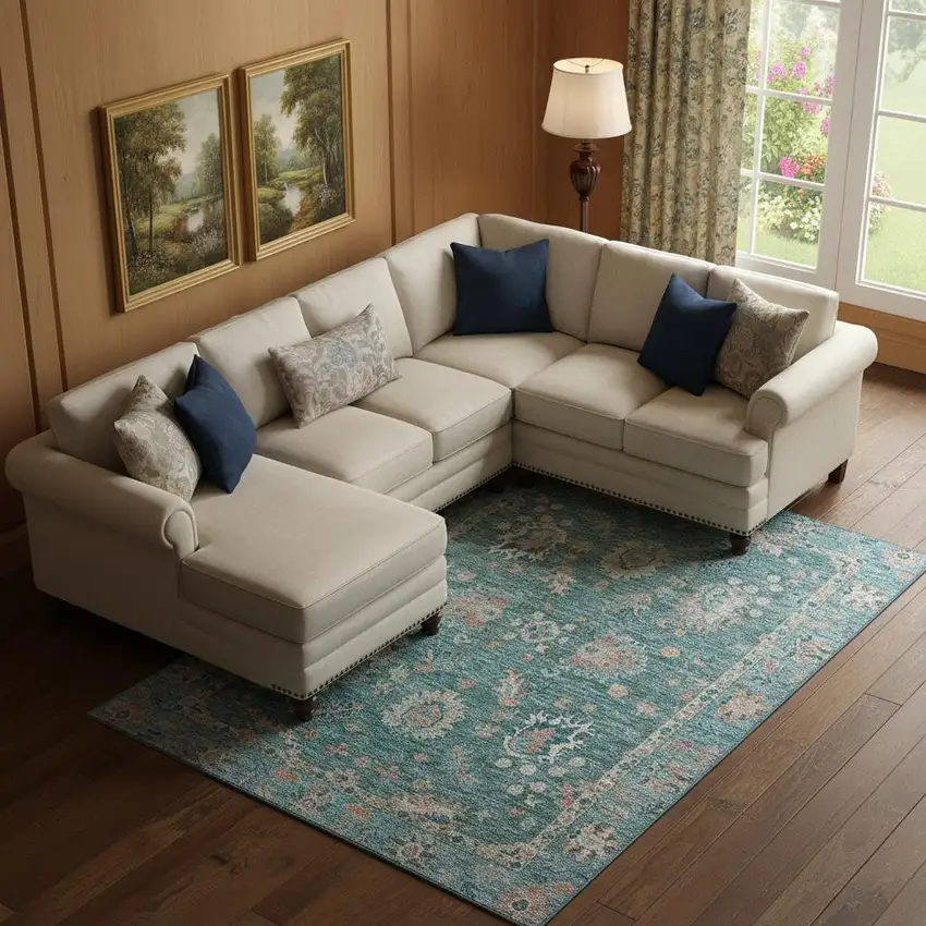 Teal And Copper Oriental Washable Area Rug With UV Protection Photo 2