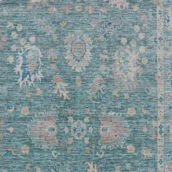 Teal And Copper Oriental Washable Area Rug With UV Protection Photo 3
