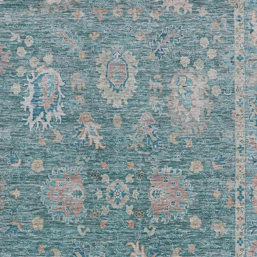 Teal And Copper Oriental Washable Area Rug With UV Protection Photo 3