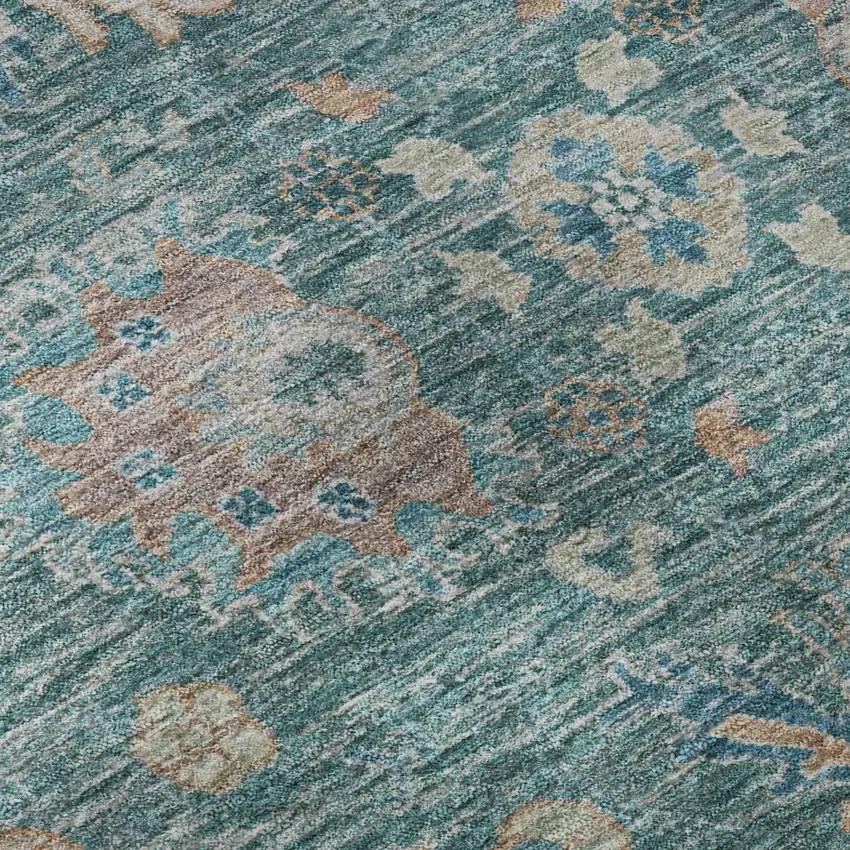 Teal And Copper Oriental Washable Area Rug With UV Protection Photo 8