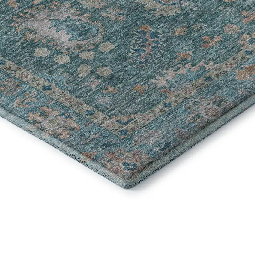 Teal And Copper Oriental Washable Area Rug With UV Protection Photo 7