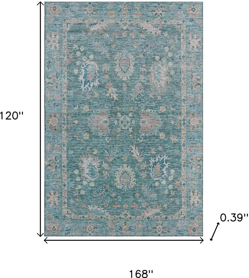 Teal And Copper Oriental Washable Area Rug With UV Protection Photo 9
