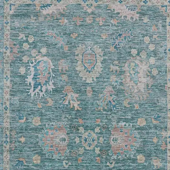 Teal And Copper Oriental Washable Area Rug With UV Protection Photo 3