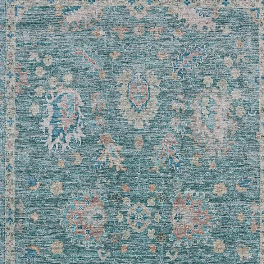 Teal And Copper Oriental Washable Area Rug With UV Protection Photo 3