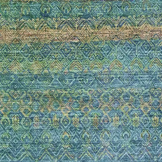 Teal And Copper Striped Washable Area Rug With UV Protection Photo 3