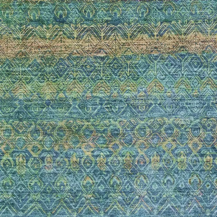 Teal And Copper Striped Washable Area Rug With UV Protection Photo 3