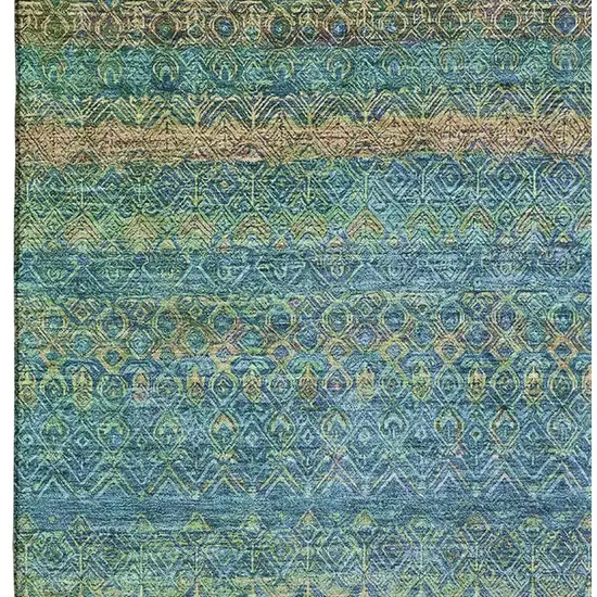 Teal And Copper Striped Washable Area Rug With UV Protection Photo 4