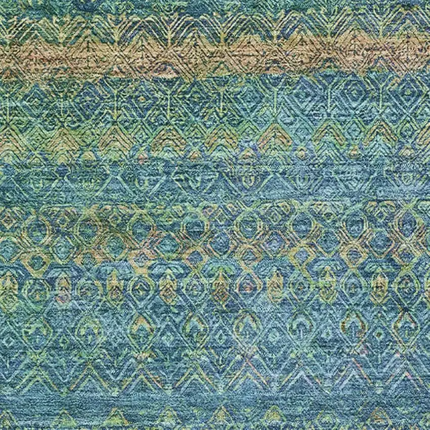 Teal And Copper Striped Washable Area Rug With UV Protection Photo 3