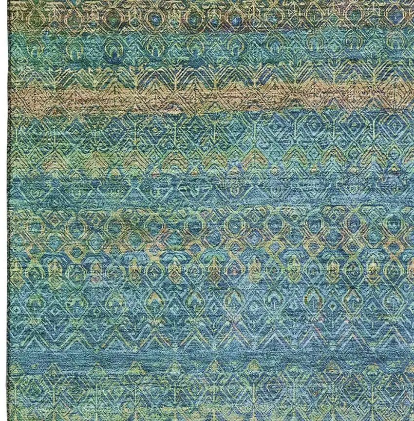 Teal And Copper Striped Washable Area Rug With UV Protection Photo 4