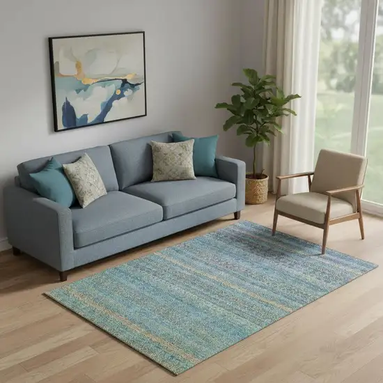 Teal And Copper Striped Washable Area Rug With UV Protection Photo 2