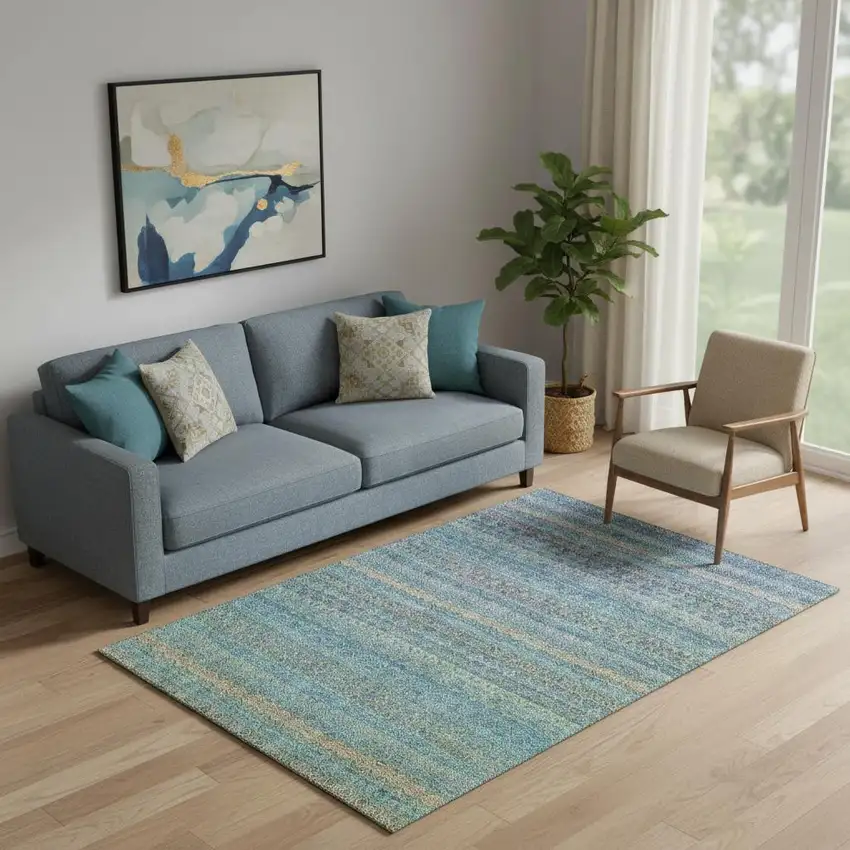 Teal And Copper Striped Washable Area Rug With UV Protection Photo 2