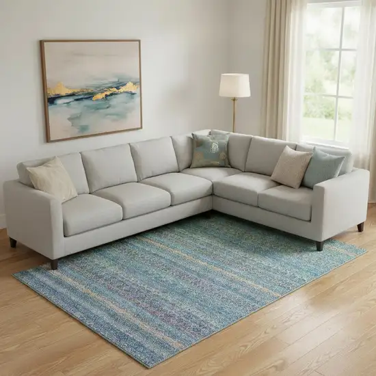 Teal And Copper Striped Washable Area Rug With UV Protection Photo 2