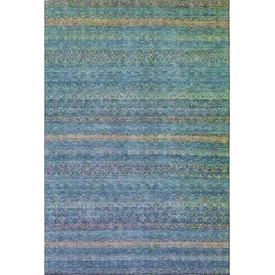 Teal And Copper Striped Washable Area Rug With UV Protection Photo 3