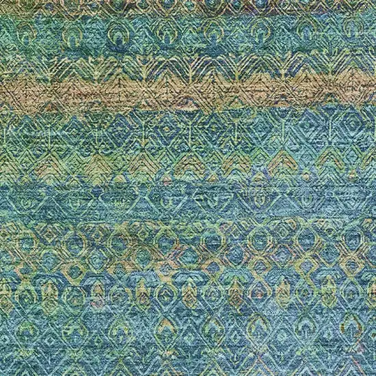 Teal And Copper Striped Washable Area Rug With UV Protection Photo 3