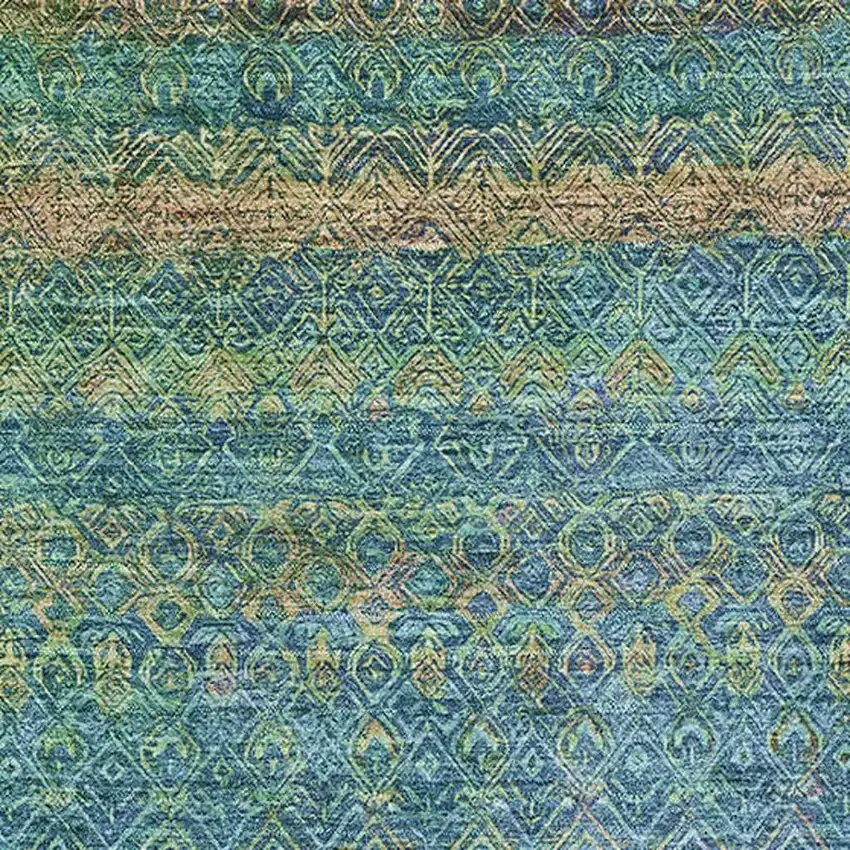 Teal And Copper Striped Washable Area Rug With UV Protection Photo 3