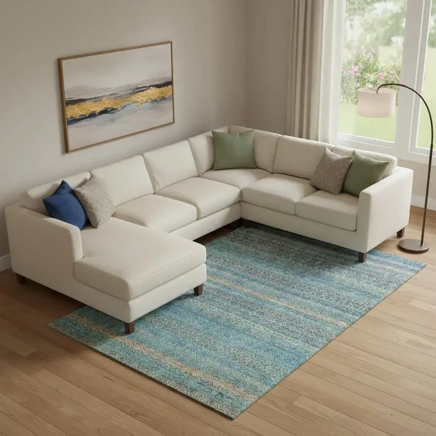 Teal And Copper Striped Washable Area Rug With UV Protection Photo 2