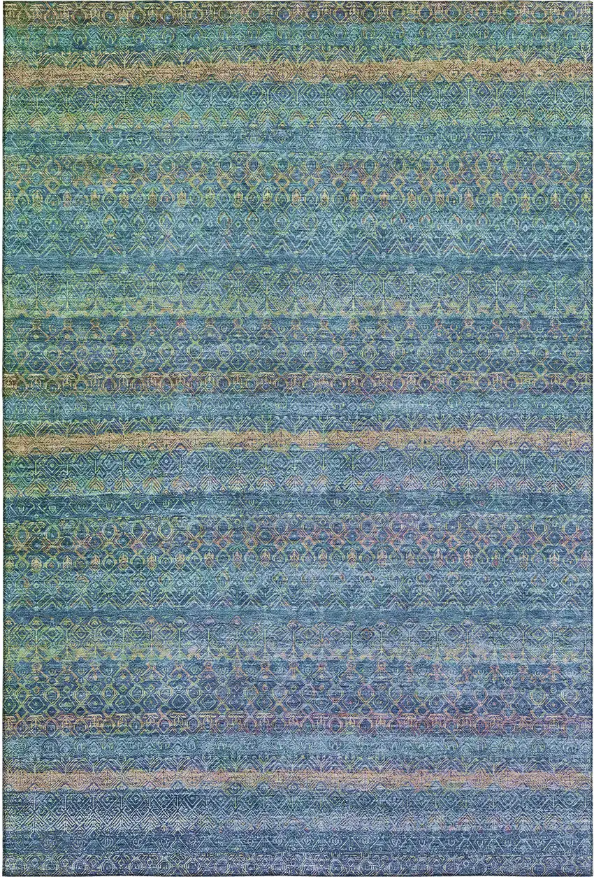 Teal And Copper Striped Washable Area Rug With UV Protection Photo 1