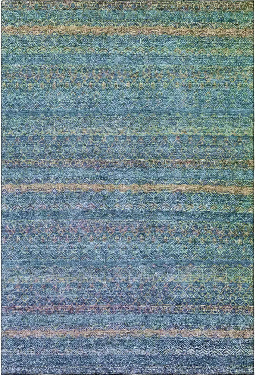 Teal And Copper Striped Washable Area Rug With UV Protection Photo 4