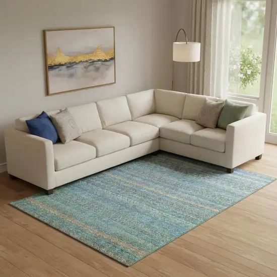 Teal And Copper Striped Washable Area Rug With UV Protection Photo 2