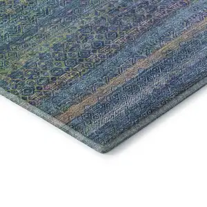 Photo of Teal And Copper Striped Washable Area Rug With UV Protection