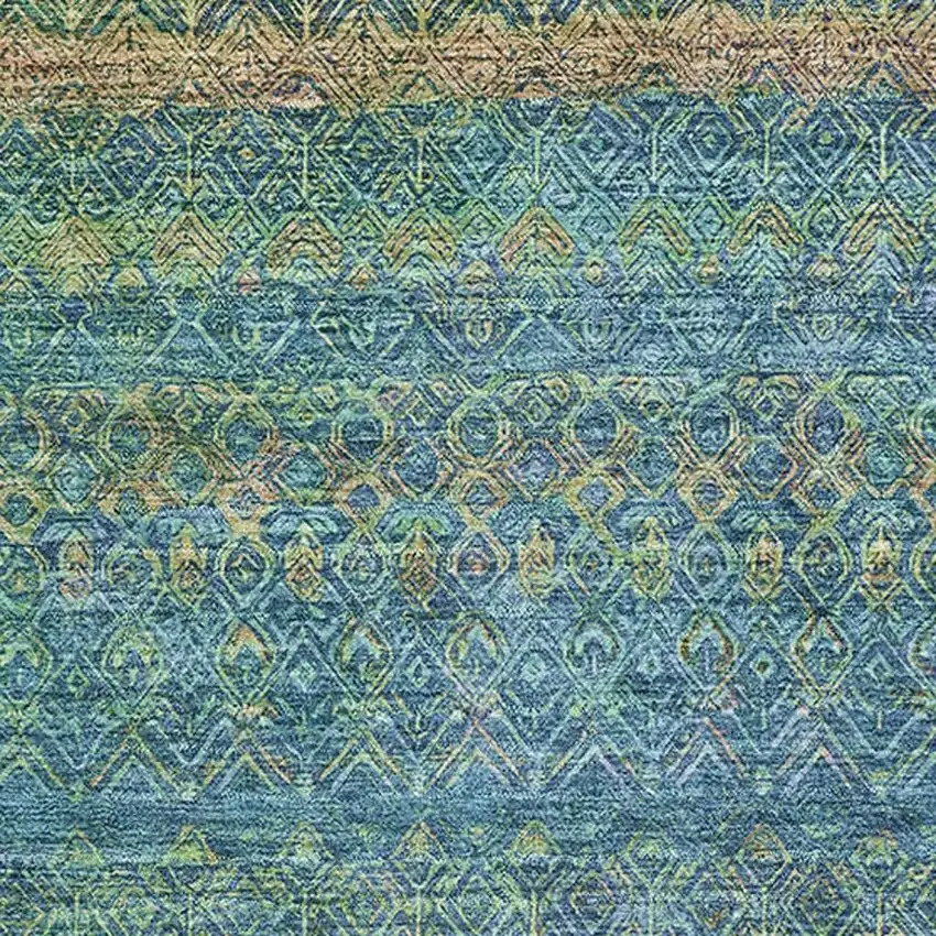 Teal And Copper Striped Washable Area Rug With UV Protection Photo 3