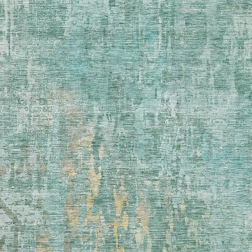 Teal And Gold Abstract Washable Area Rug With UV Protection Photo 2