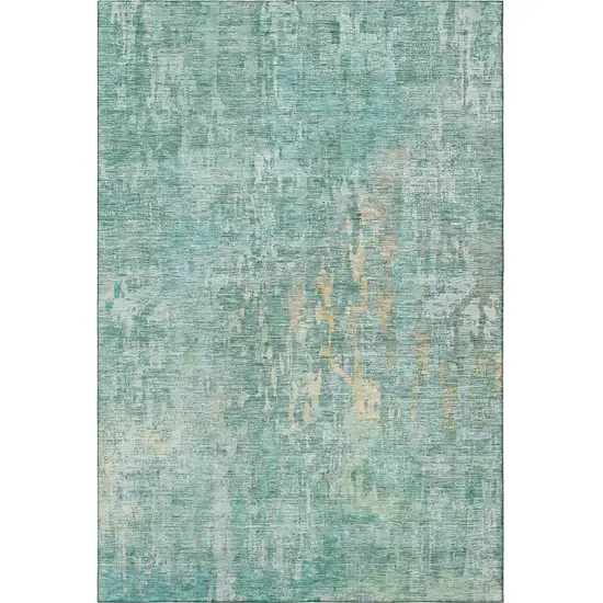 Teal And Gold Abstract Washable Area Rug With UV Protection Photo 3