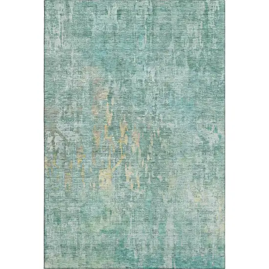 Teal And Gold Abstract Washable Area Rug With UV Protection Photo 1