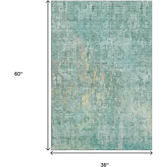 Teal And Gold Abstract Washable Area Rug With UV Protection Photo 3