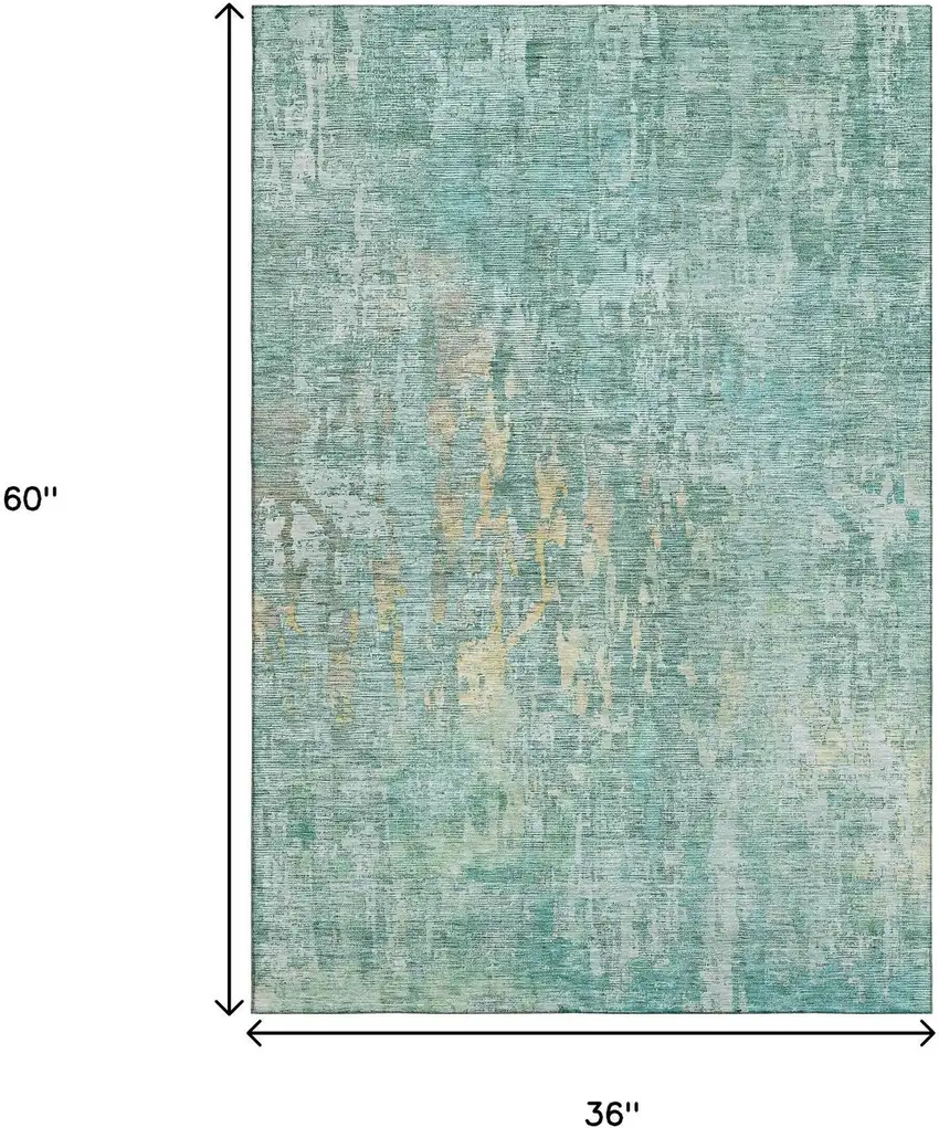 Teal And Gold Abstract Washable Area Rug With UV Protection Photo 3