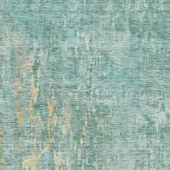 Teal And Gold Abstract Washable Area Rug With UV Protection Photo 2