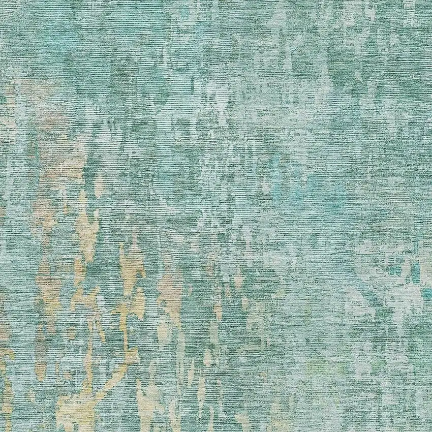 Teal And Gold Abstract Washable Area Rug With UV Protection Photo 2