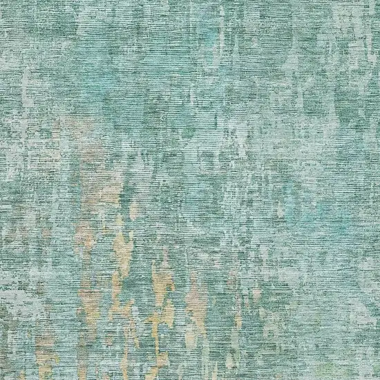 Teal And Gold Abstract Washable Area Rug With UV Protection Photo 2