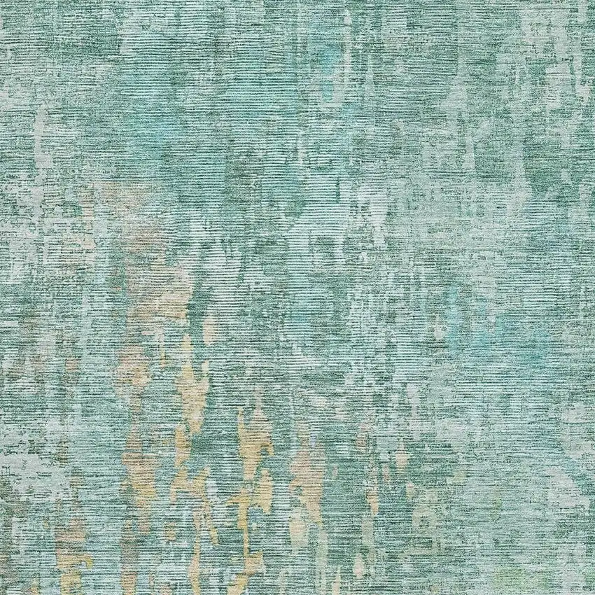 Teal And Gold Abstract Washable Area Rug With UV Protection Photo 2