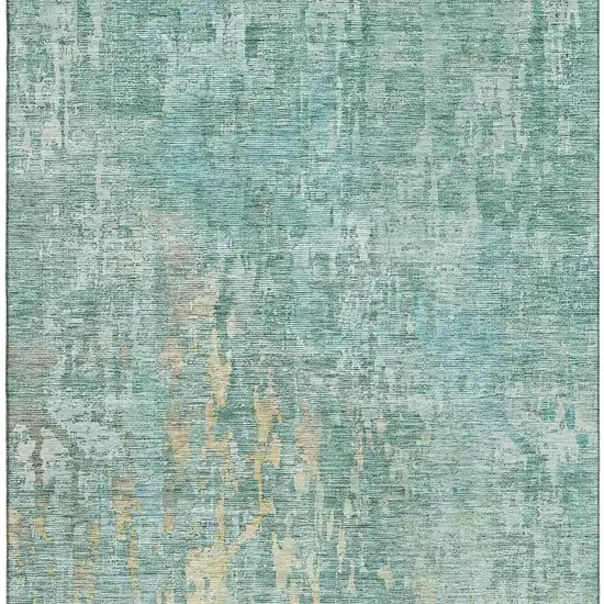 Teal And Gold Abstract Washable Area Rug With UV Protection Photo 3