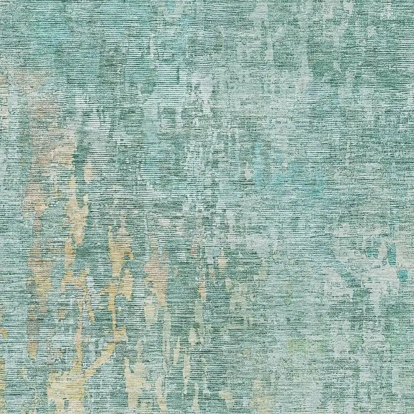 Teal And Gold Abstract Washable Area Rug With UV Protection Photo 2