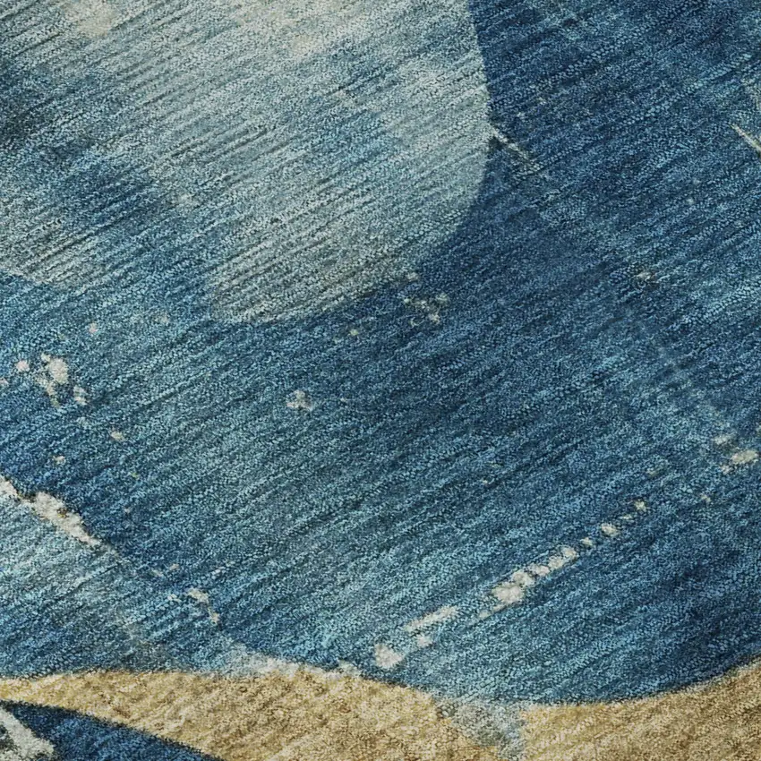 Teal And Gold Abstract Washable Area Rug With UV Protection Photo 9