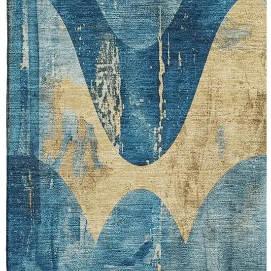 Teal And Gold Abstract Washable Area Rug With UV Protection Photo 2