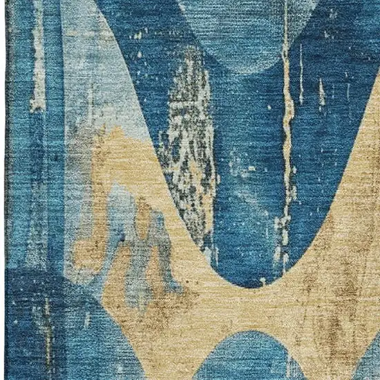 Teal And Gold Abstract Washable Area Rug With UV Protection Photo 2