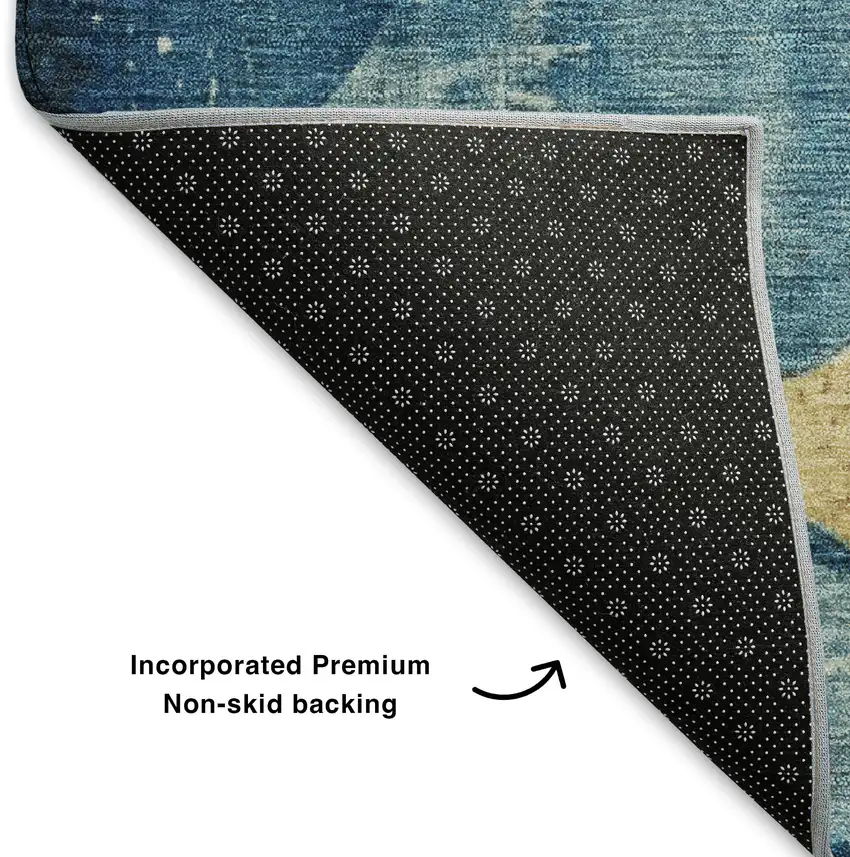 Teal And Gold Abstract Washable Area Rug With UV Protection Photo 6