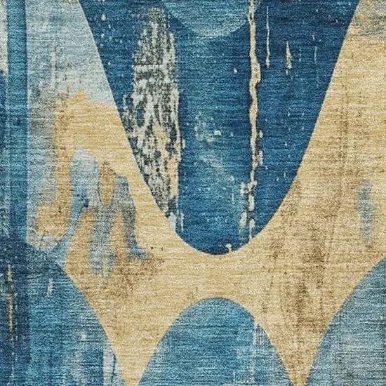 Teal And Gold Abstract Washable Area Rug With UV Protection Photo 2