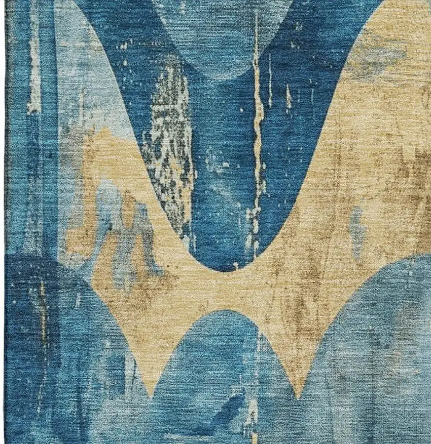 Teal And Gold Abstract Washable Area Rug With UV Protection Photo 3