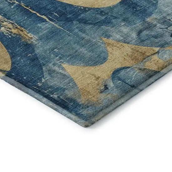Teal And Gold Abstract Washable Area Rug With UV Protection Photo 6