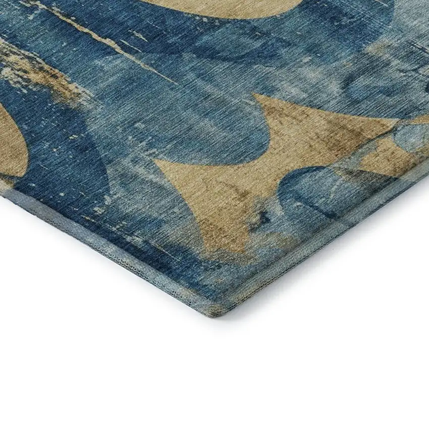 Teal And Gold Abstract Washable Area Rug With UV Protection Photo 6