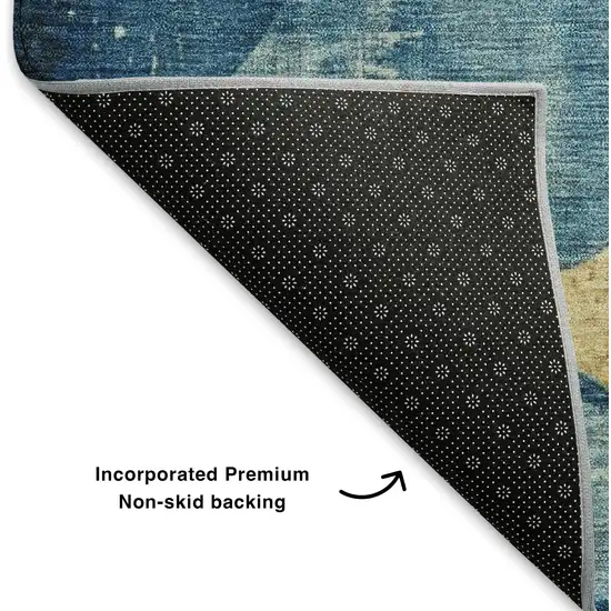 Teal And Gold Abstract Washable Area Rug With UV Protection Photo 5