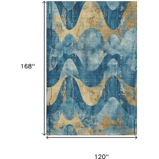 Teal And Gold Abstract Washable Area Rug With UV Protection Photo 9