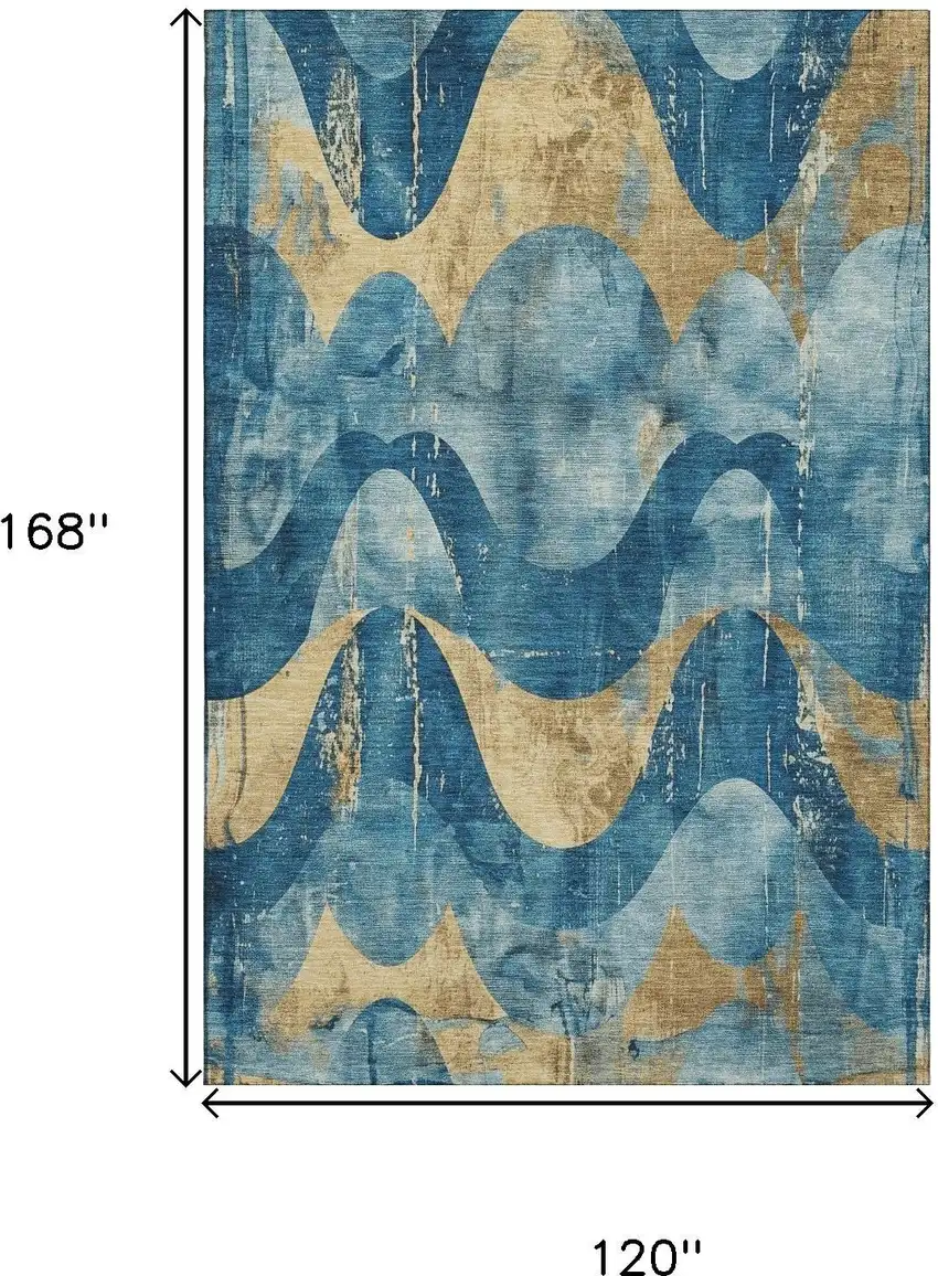 Teal And Gold Abstract Washable Area Rug With UV Protection Photo 9