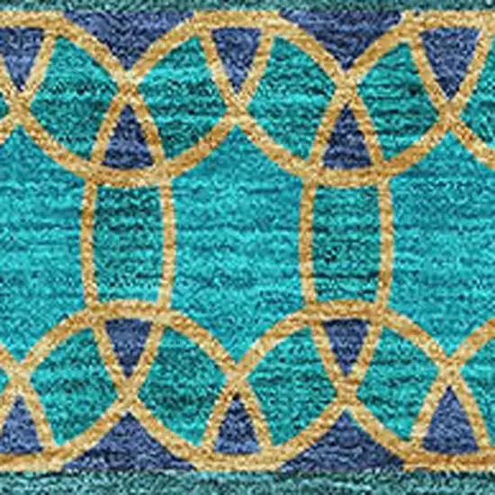 Teal And Gold Ikat Washable Area Rug With UV Protection Photo 4