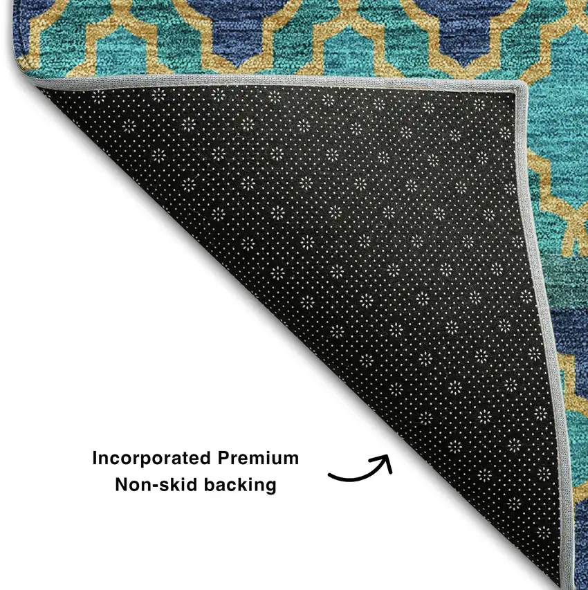 Teal And Gold Ikat Washable Area Rug With UV Protection Photo 7