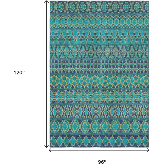 Teal And Gold Ikat Washable Area Rug With UV Protection Photo 3